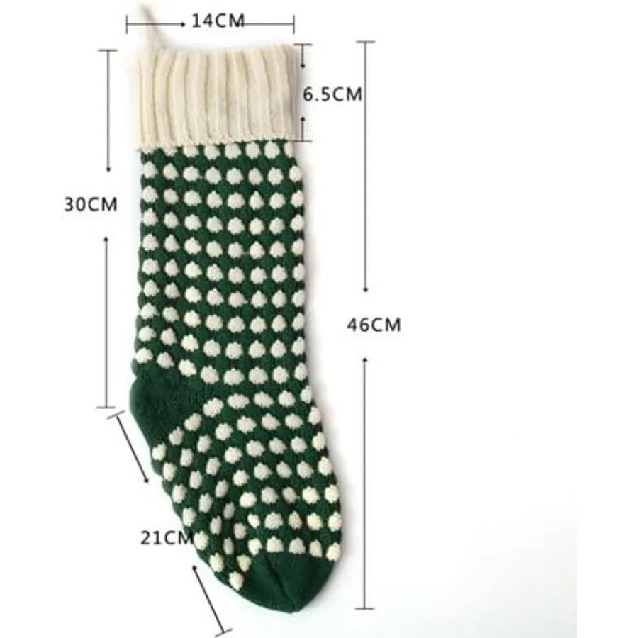 18 Unique Burgundy and Green Knit Christmas Stockings with Dots for Holiday Home Decor