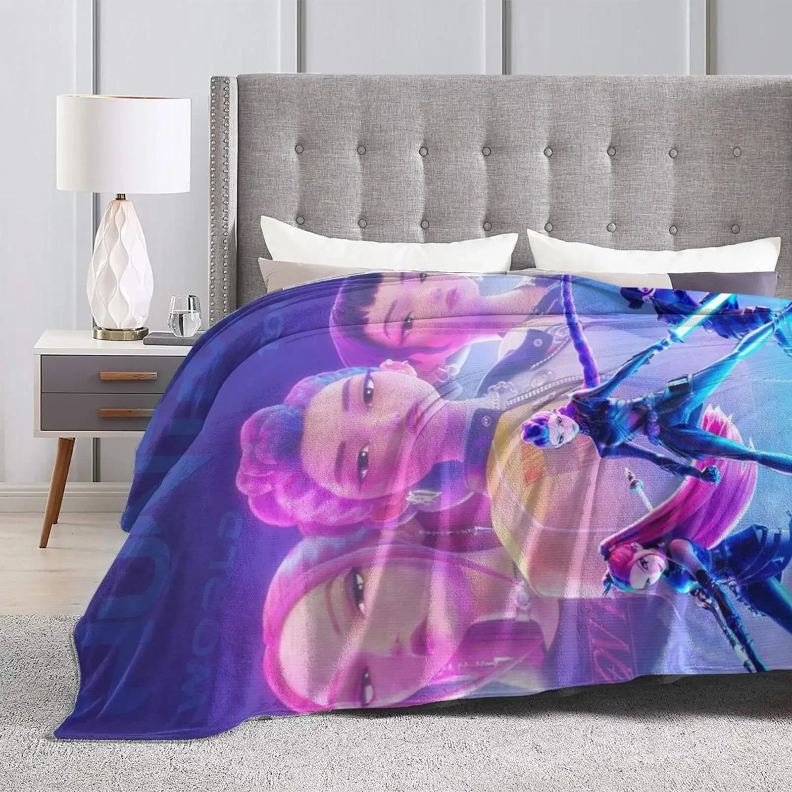 Cool K-Pop Demon Anime Hunter Super Soft Flannel Blanket For Sofa Couch Bedspread,Lightweight Throw Blanket For Living Room