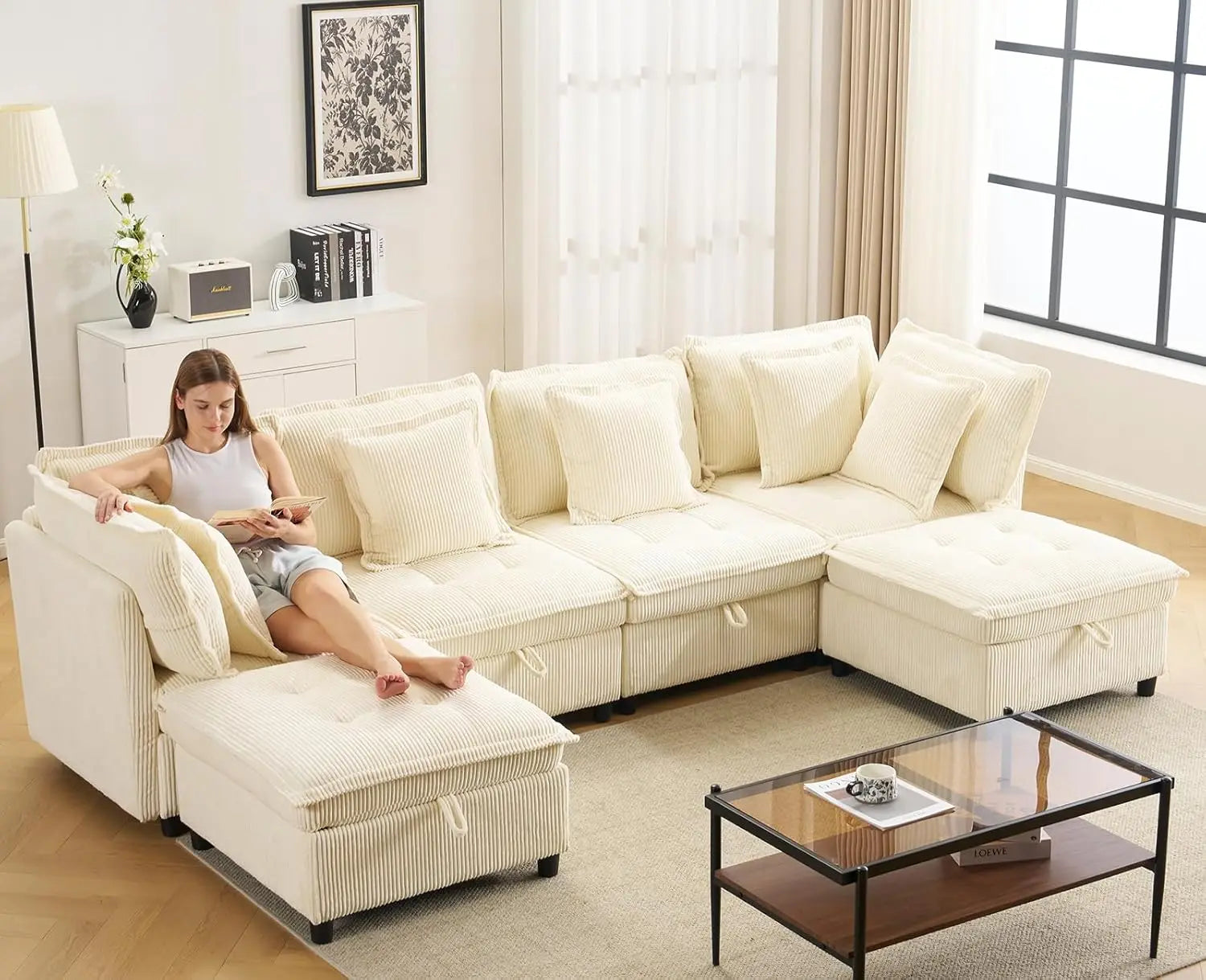 133'' Modular Oversized Sectional Sofa with Storage Ottoman