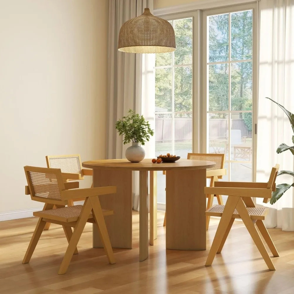 Modern Round Solid Wood Dining Table for 4-6 People