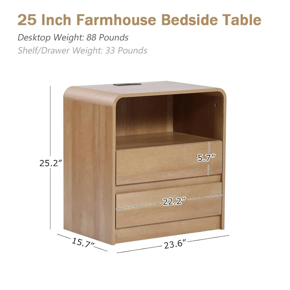 Modern Oak Night Stands with Charging Station