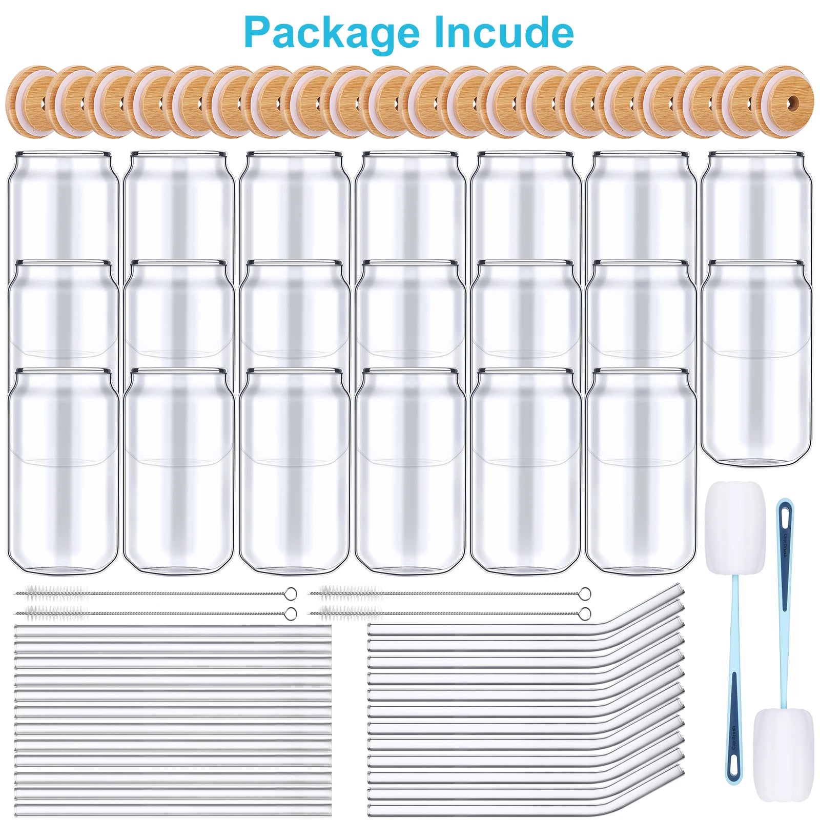 Can Shaped Glasses with Glass Straw, Bamboo Lid, Heat Resistant