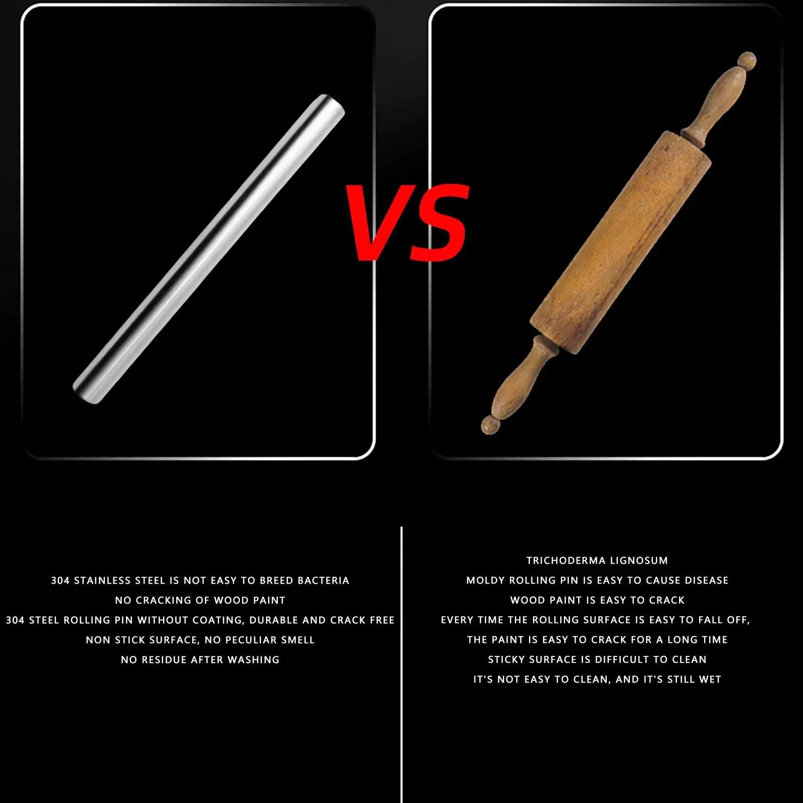 Stainless Steel, Non-Stick  Rolling Pin for Pizza Cookies Pastry and Fondant