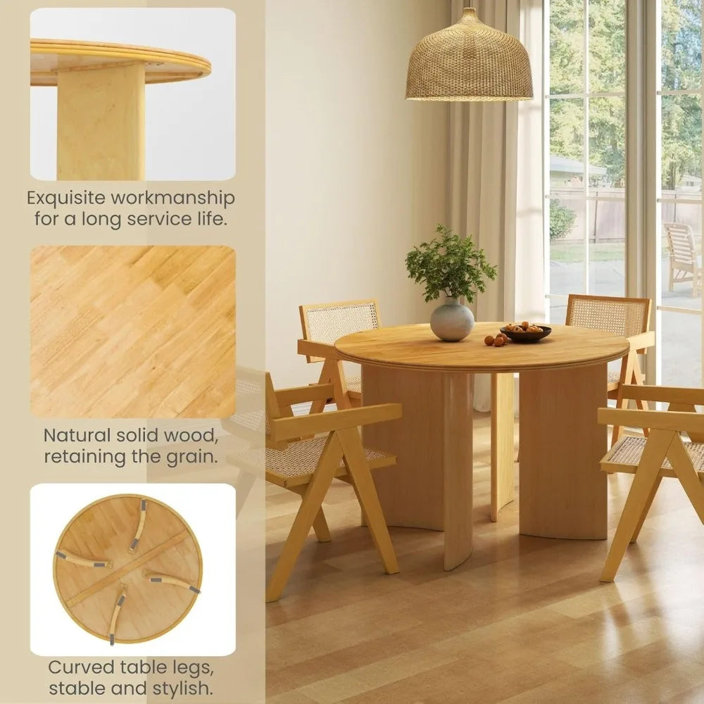 Modern Round Solid Wood Dining Table for 4-6 People