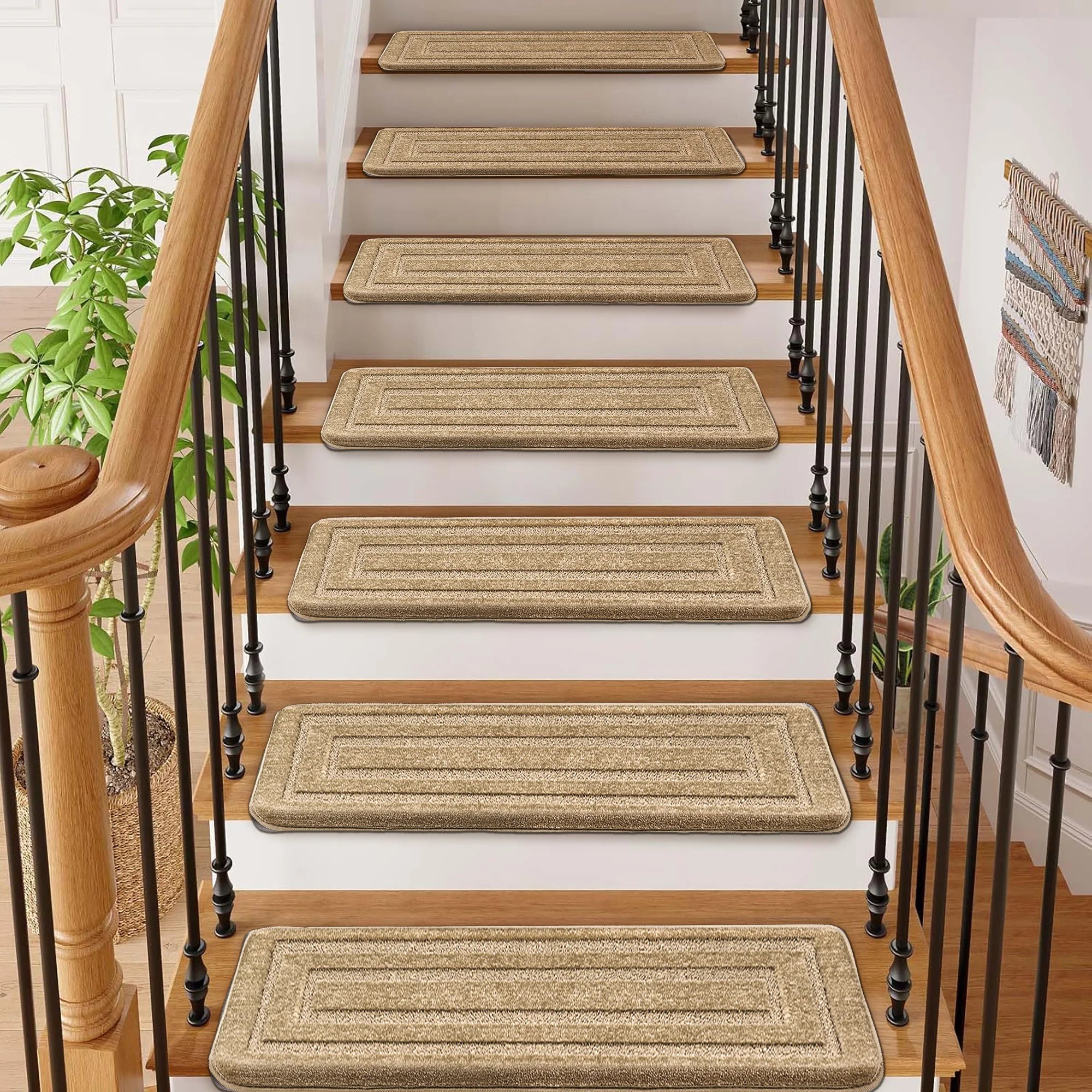 Bullnose Carpet Stair Treads Set -Non-Slip, Premium Soft，Skid Resistant, Washable, Reusable, and Easy to Install