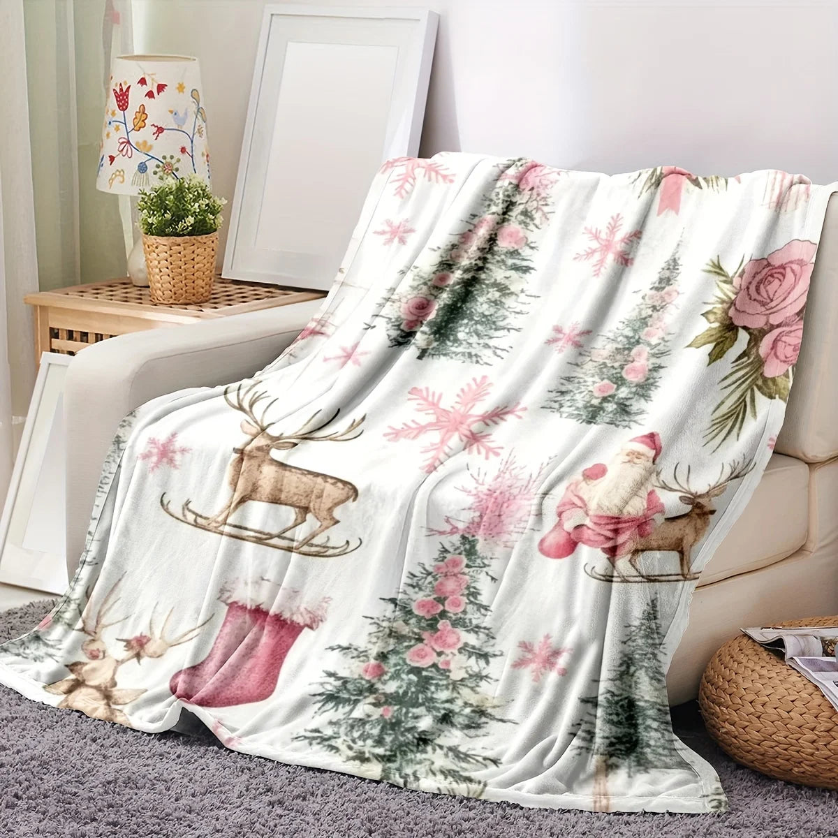 rustic christmas print flannel fleece blanket throw