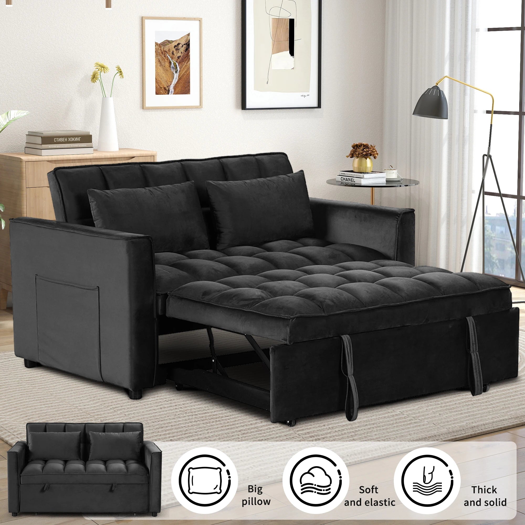 EBELLO 3-In-1 Multifunctional Modern Sofa Bed with Pillows