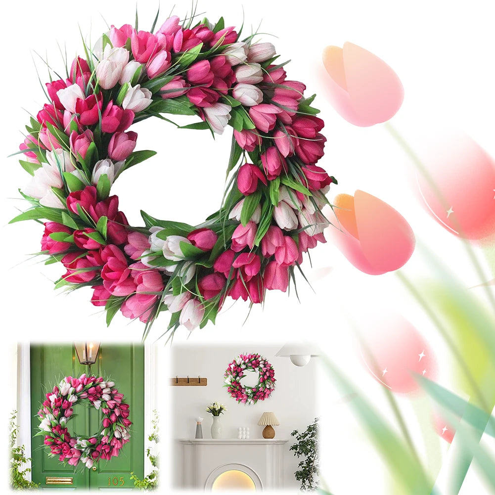 15.7inch Spring Flower Wreath with Tulips