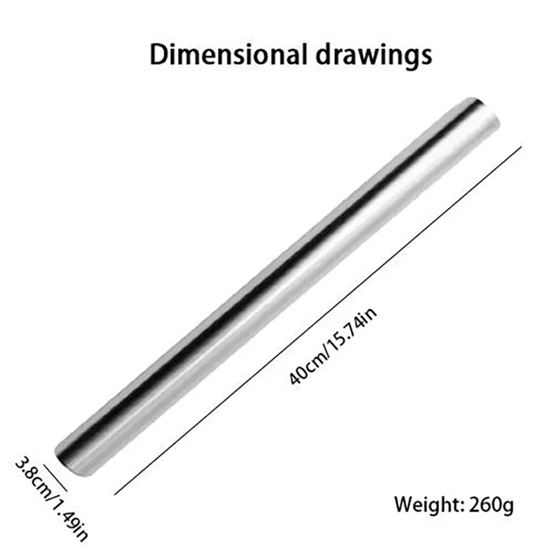 Stainless Steel, Non-Stick  Rolling Pin for Pizza Cookies Pastry and Fondant