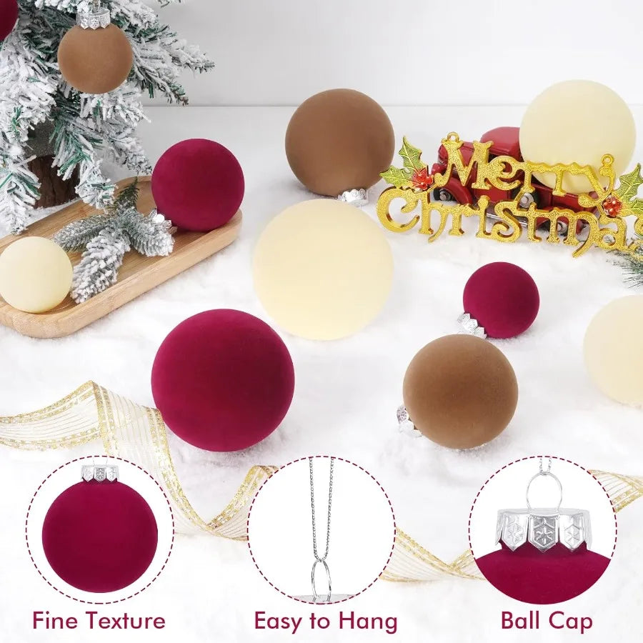 15 Pcs Velvet Christmas Ornaments Balls Set in Brown and Red