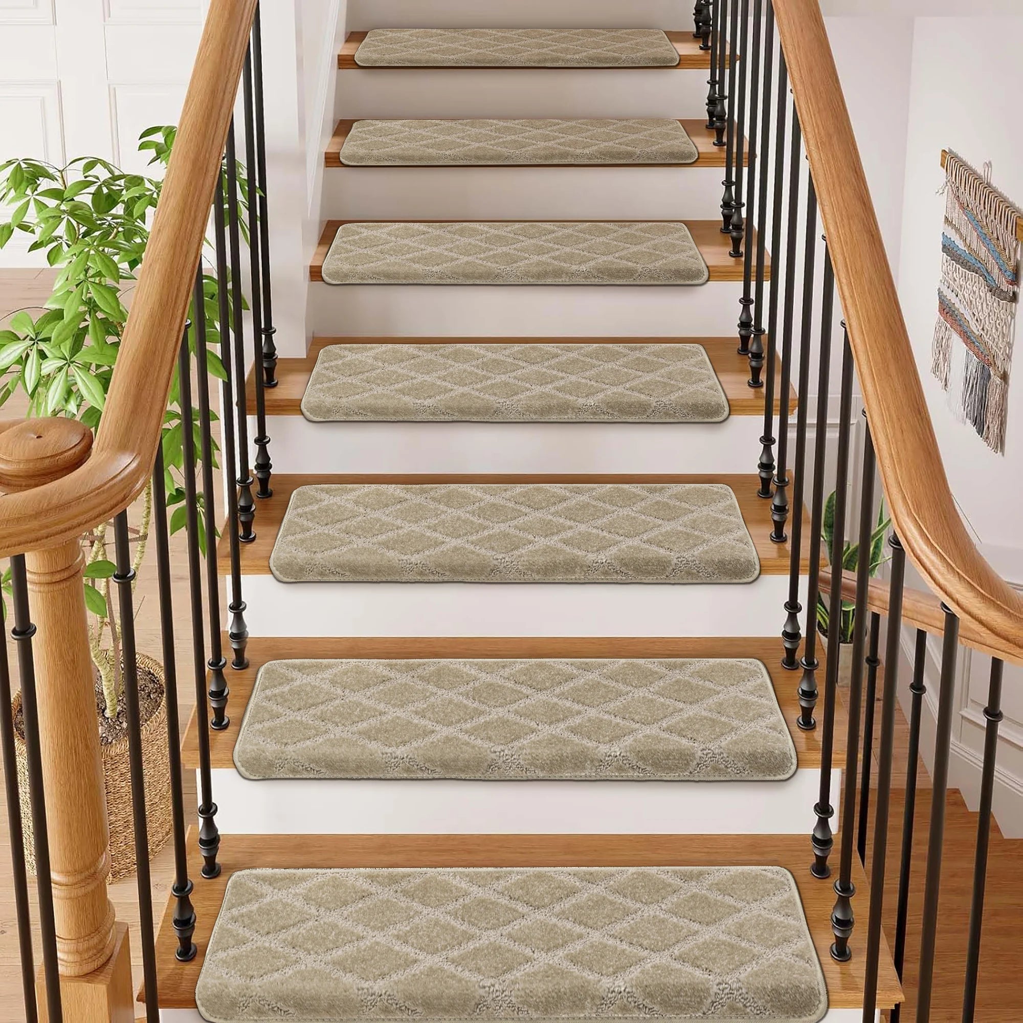 Bullnose Carpet Stair Treads Set -Non-Slip, Premium Soft，Skid Resistant, Washable, Reusable, and Easy to Install