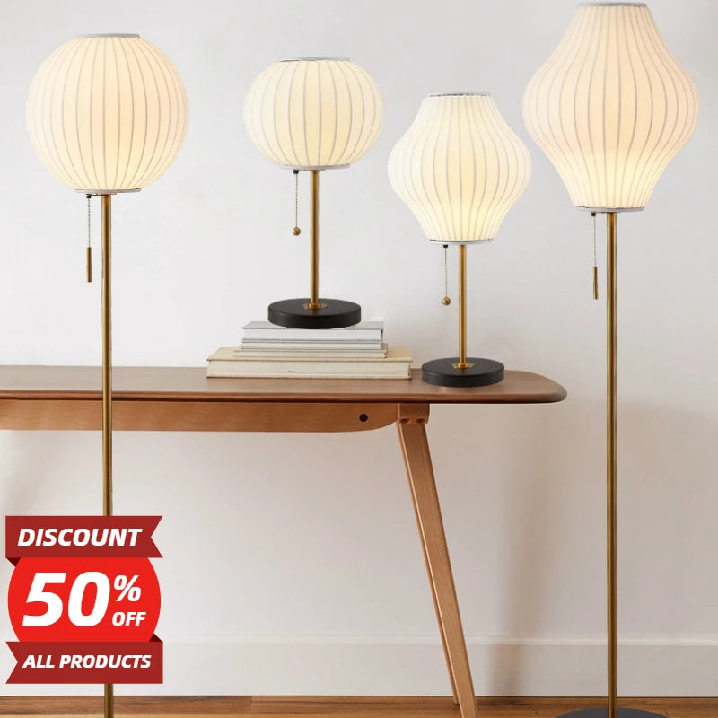 Japanese Minimalist  Floor Lights with Silk Shade