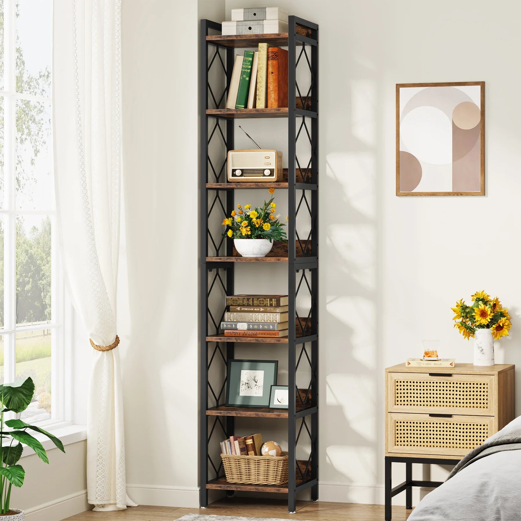 Tribesigns  Extra Tall 7 Tier Skinny Bookcase