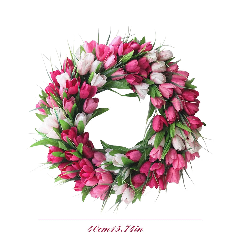 15.7inch Spring Flower Wreath with Tulips