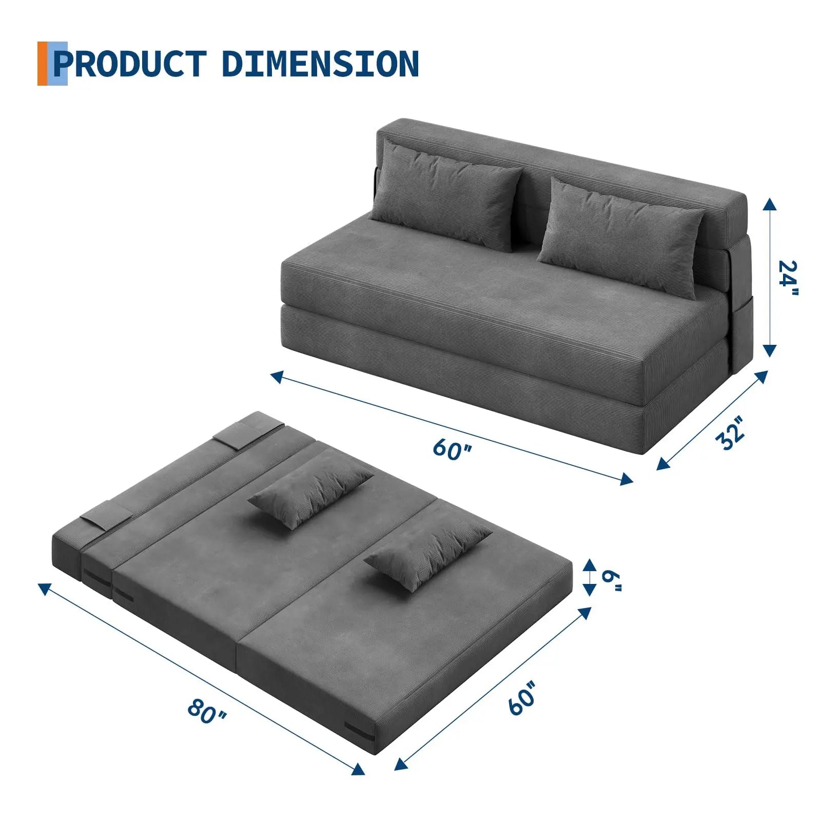 4-in-1 Folding Sofa Bed Loveseat With Pillows