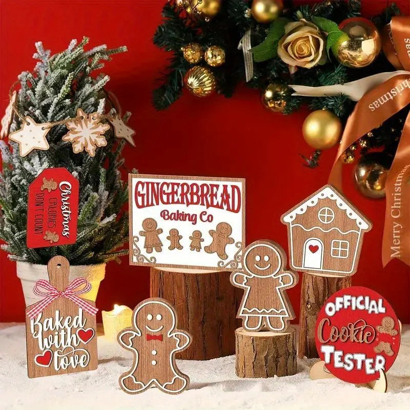 12-Piece Wooden Christmas Tray Set: Featuring Colorful Snowmen, Gingerbread, and Santa Signs for Festive Cheer