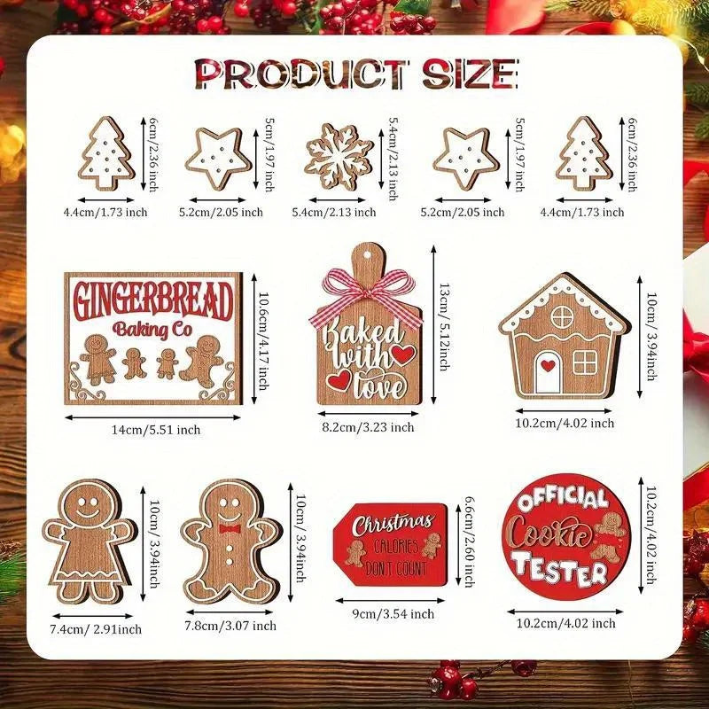 12-Piece Wooden Christmas Tray Set: Featuring Colorful Snowmen, Gingerbread, and Santa Signs for Festive Cheer
