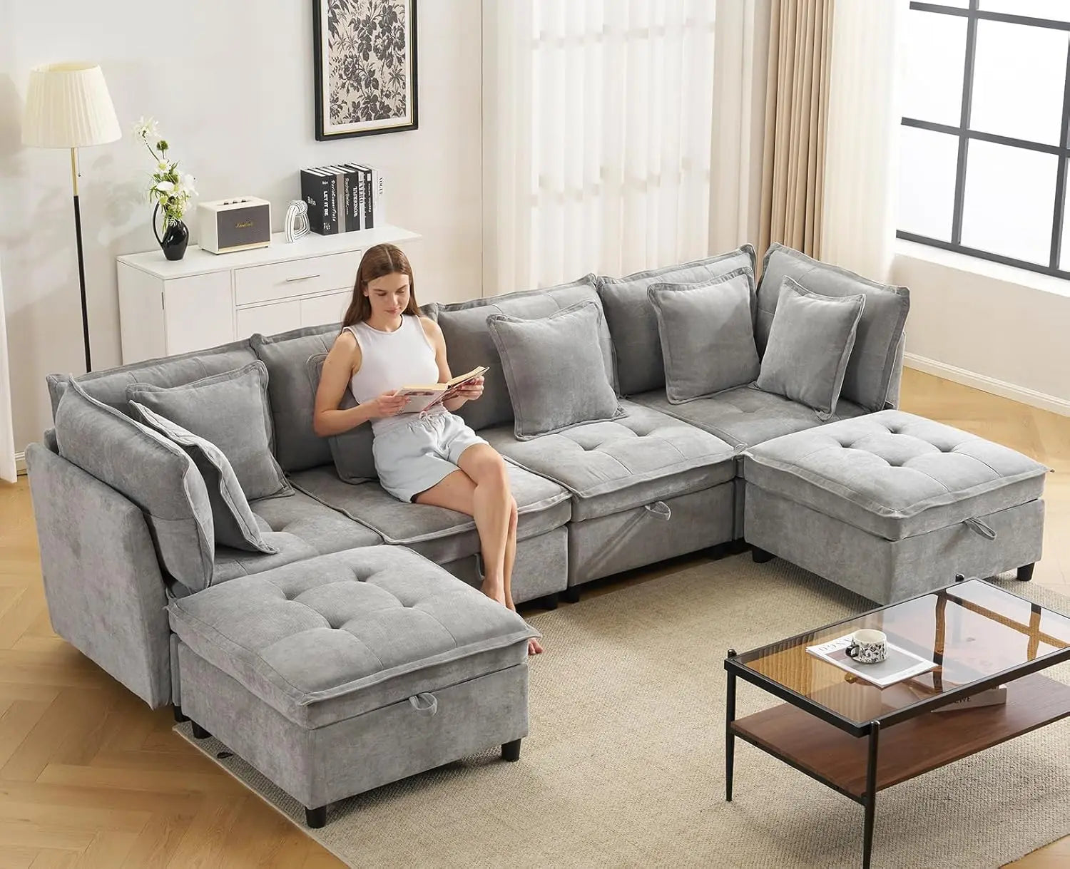 133'' Modular Oversized Sectional Sofa with Storage Ottoman