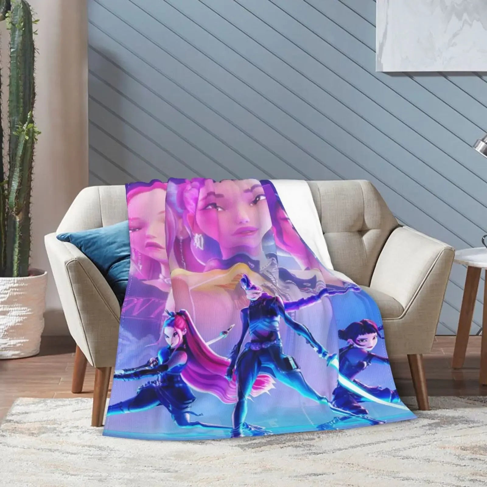 Cool K-Pop Demon Anime Hunter Super Soft Flannel Blanket For Sofa Couch Bedspread,Lightweight Throw Blanket For Living Room