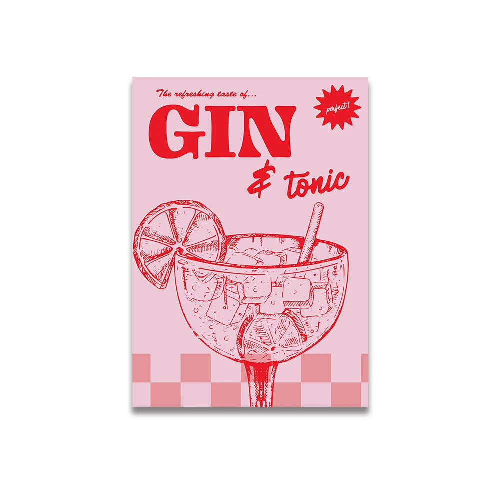 Simplicity Vintage Pink Cartoon Print Canvas Wall Art