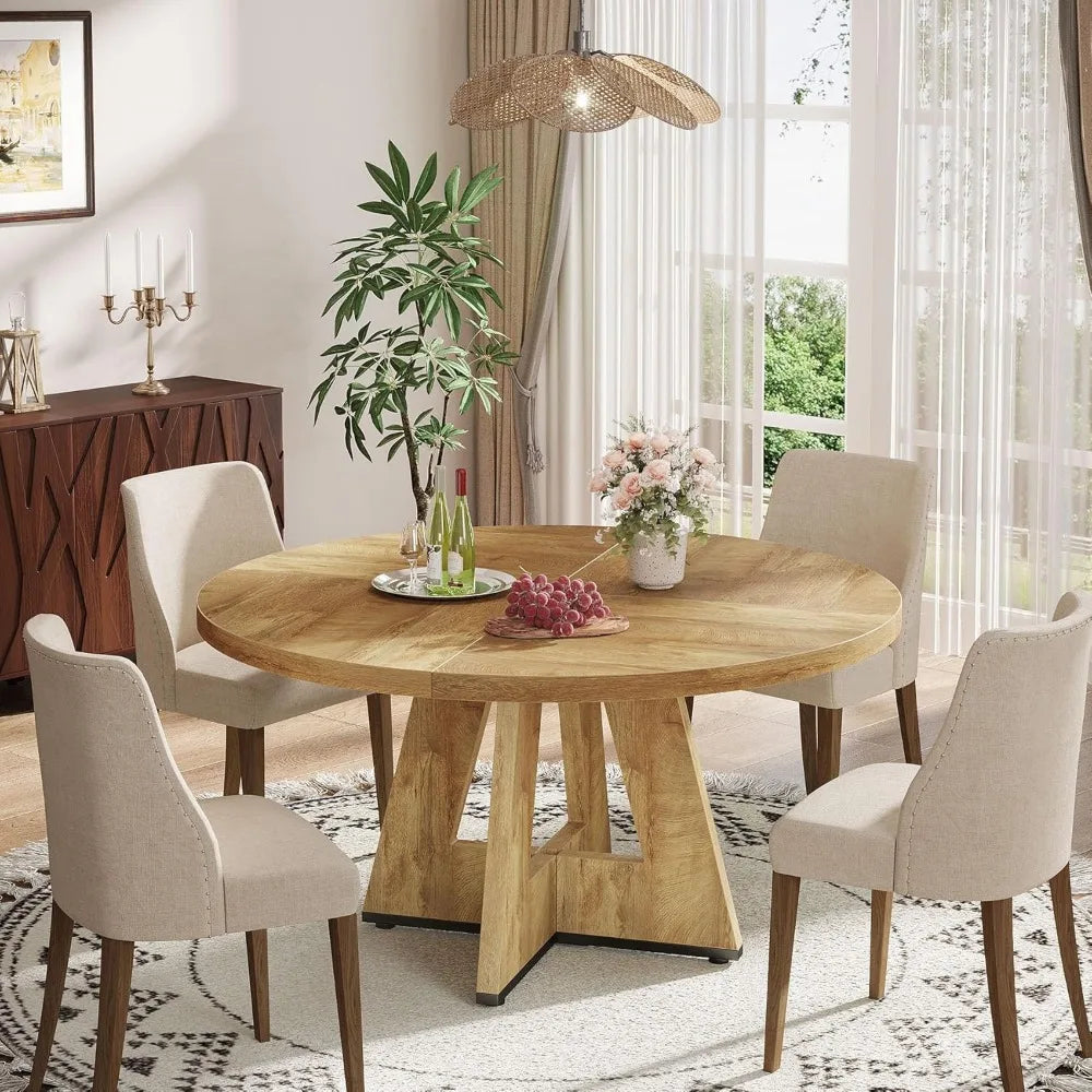 47 Inch Rustic Round Dinner Table for 4