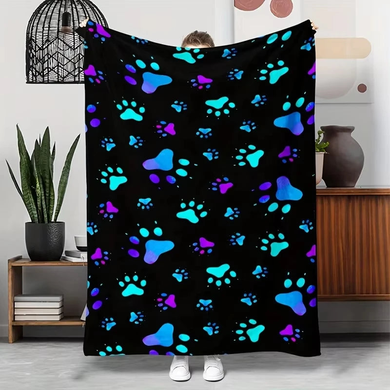 Soft & Warm Flannel Dog Paw Print Throw Blanket