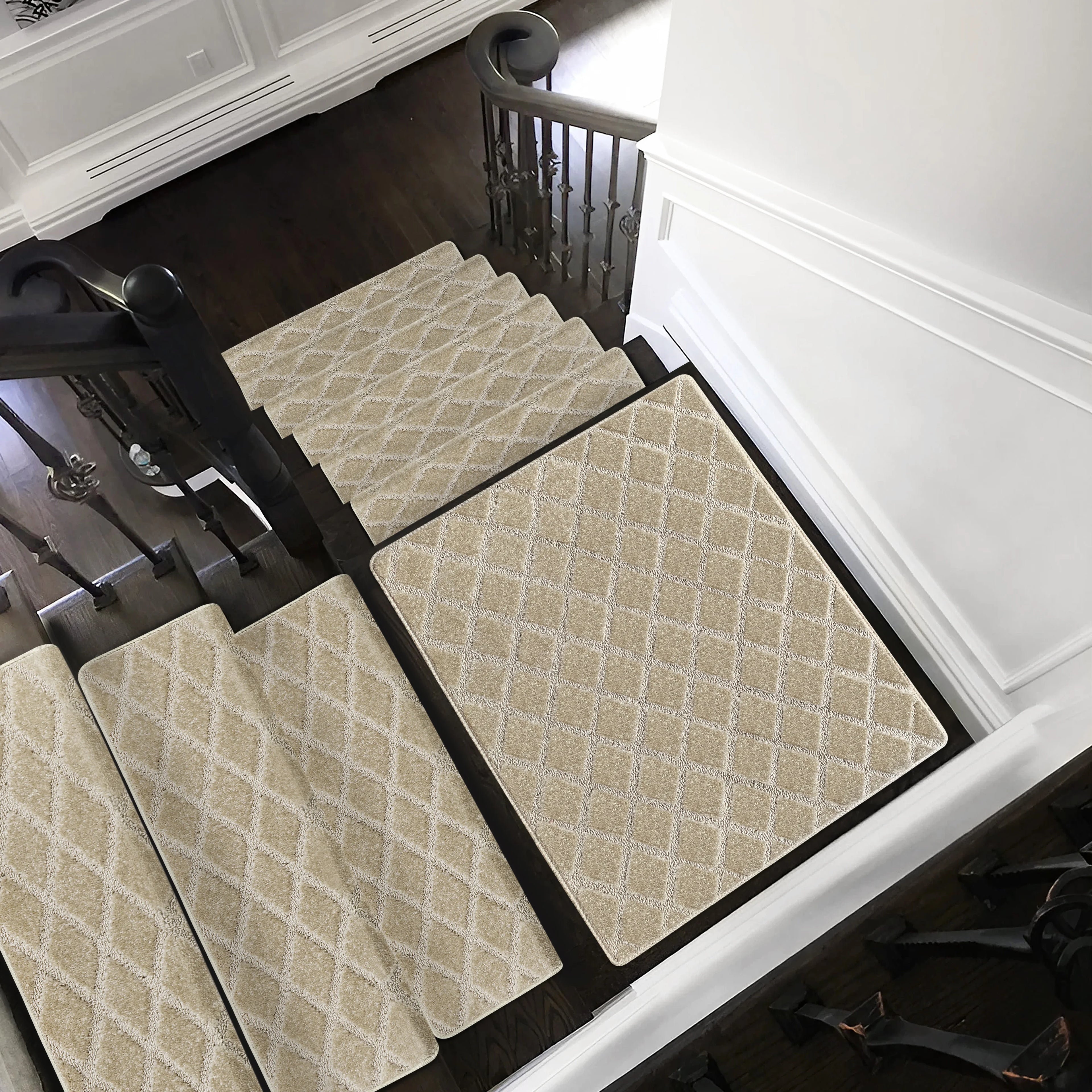 Bullnose Carpet Stair Treads Set -Non-Slip, Premium Soft，Skid Resistant, Washable, Reusable, and Easy to Install