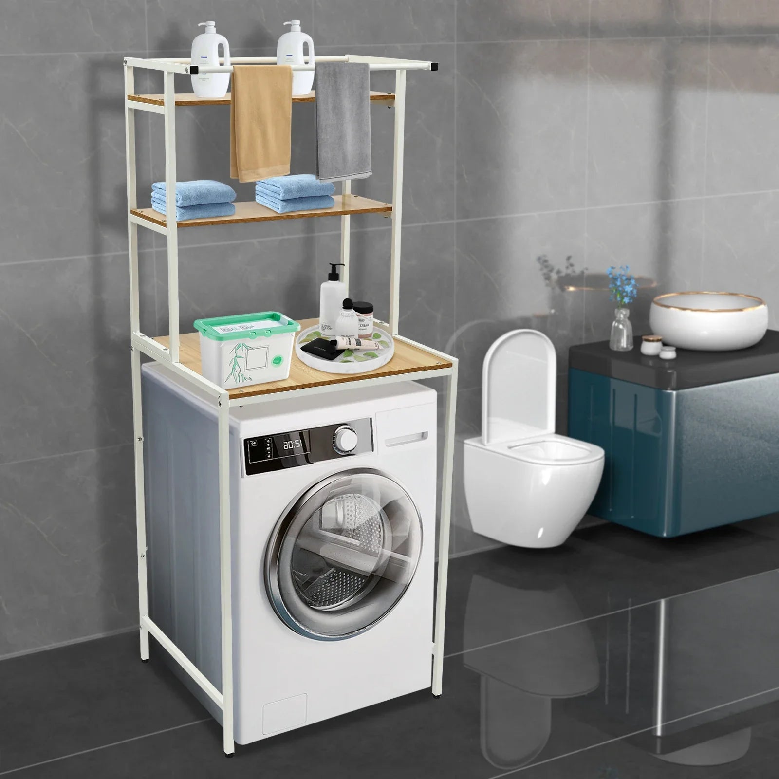 3-Tier, Space-Saving, Standing Washer and Dryer Storage Shelf