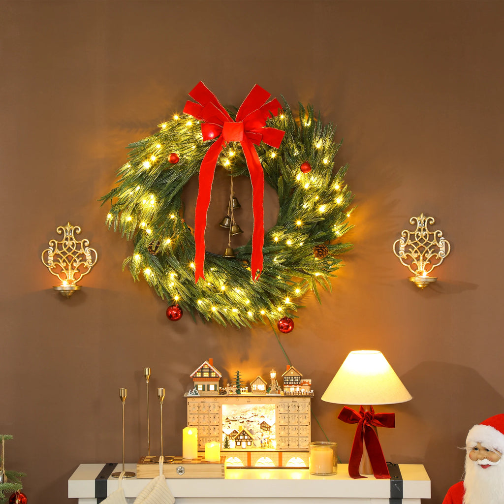 Homcom 36" Pre-Lit Christmas Wreath with 100 Led Lights