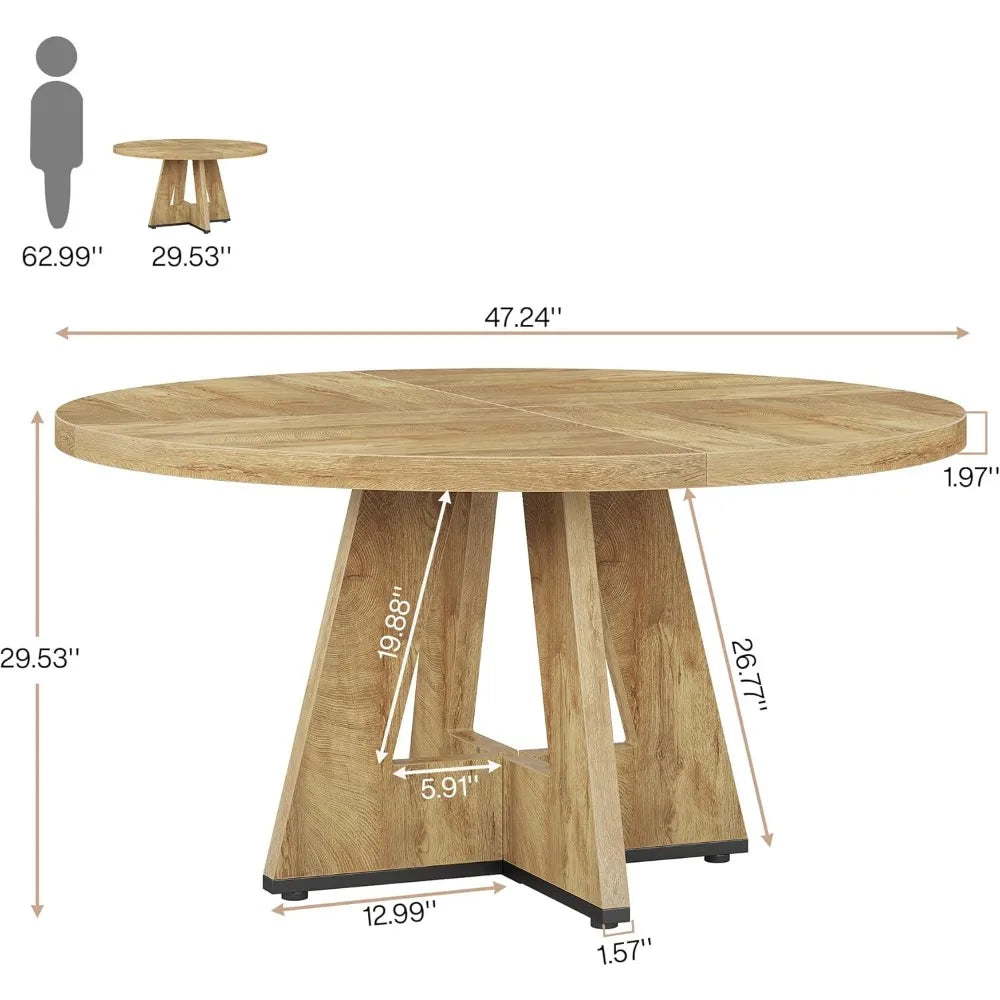 47 Inch Rustic Round Dinner Table for 4
