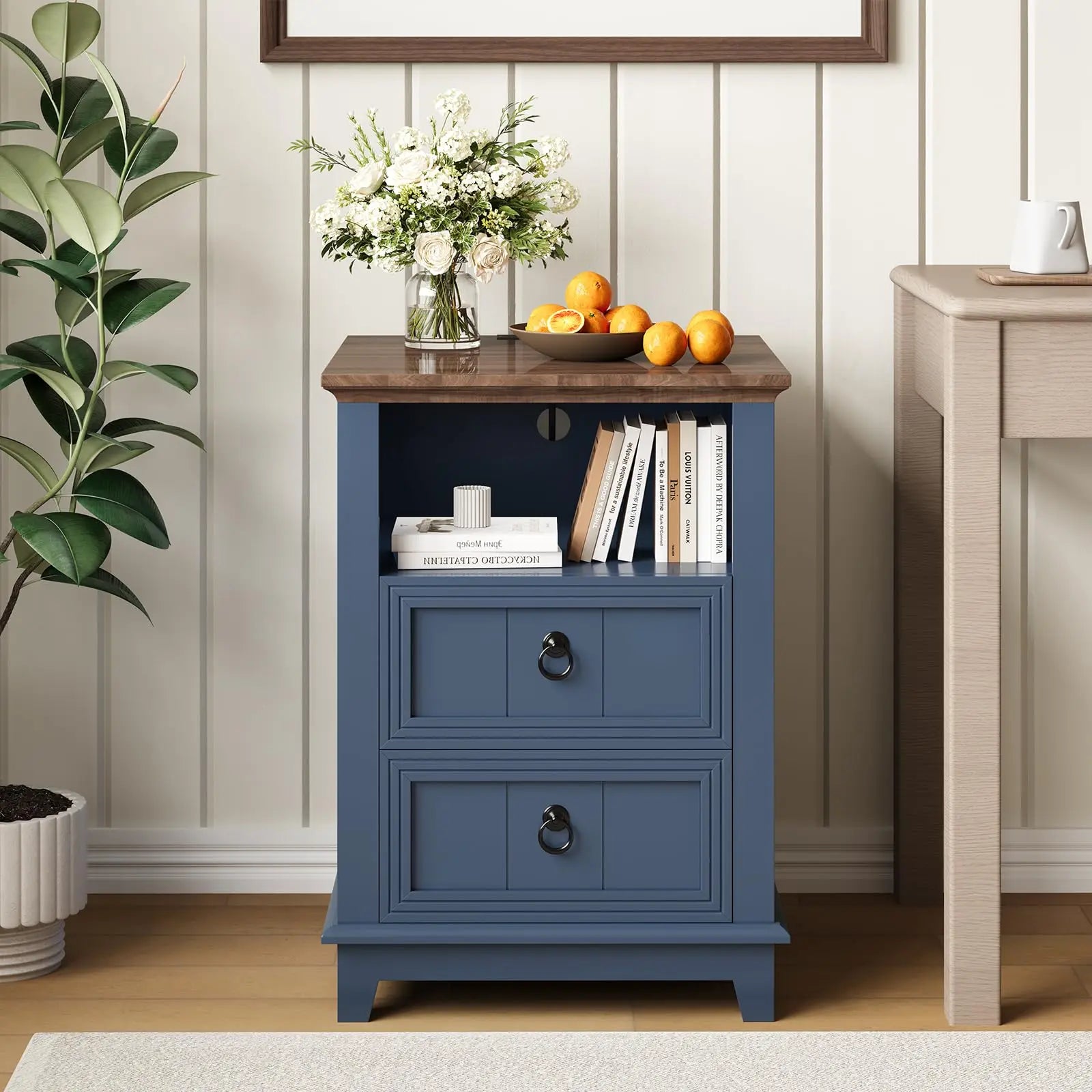 18" Modern Farmhouse Nightstand with Charging Station
