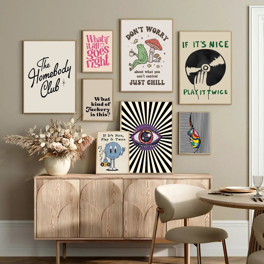 Simplicity Vintage Pink Cartoon Print Canvas Wall Art