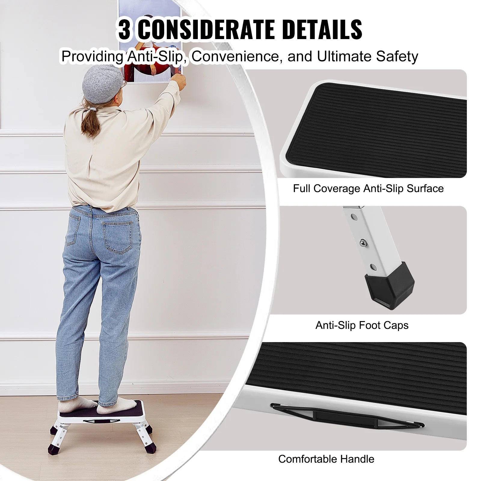 SucceBuy Non Slip Adjustable Height Step Stool