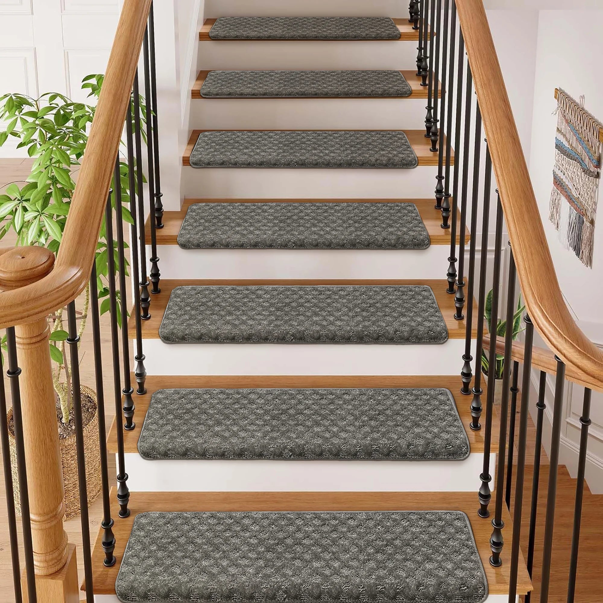 Bullnose Carpet Stair Treads Set -Non-Slip, Premium Soft，Skid Resistant, Washable, Reusable, and Easy to Install