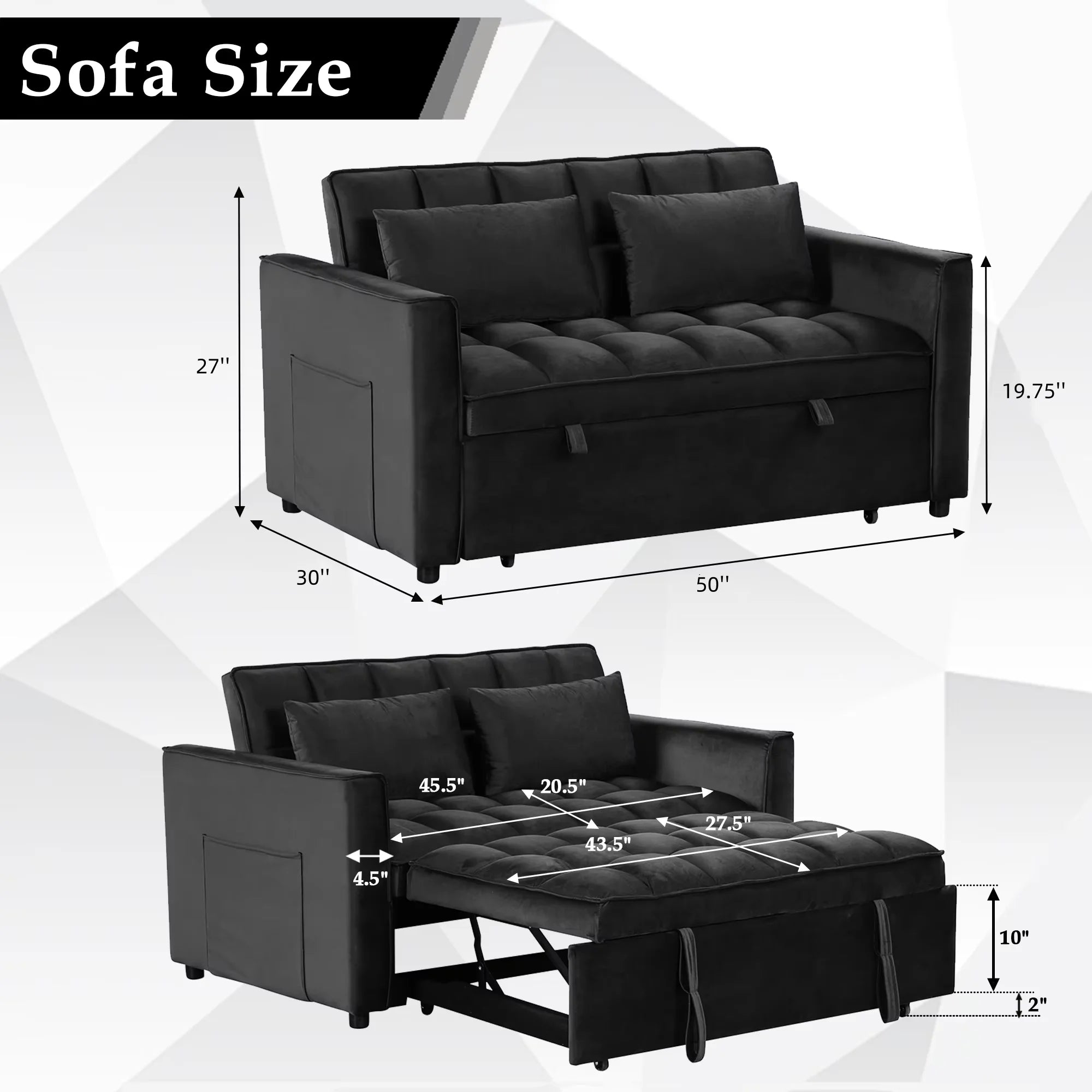 EBELLO 3-In-1 Multifunctional Modern Sofa Bed with Pillows
