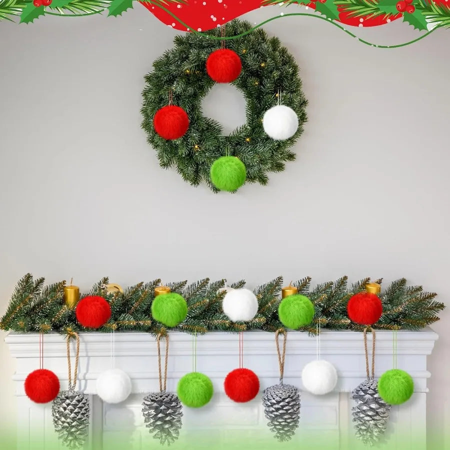 Gejoy 12 Pcs Ball Ornaments for Xmas Tree Red Green White Christmas Hanging Decorations
