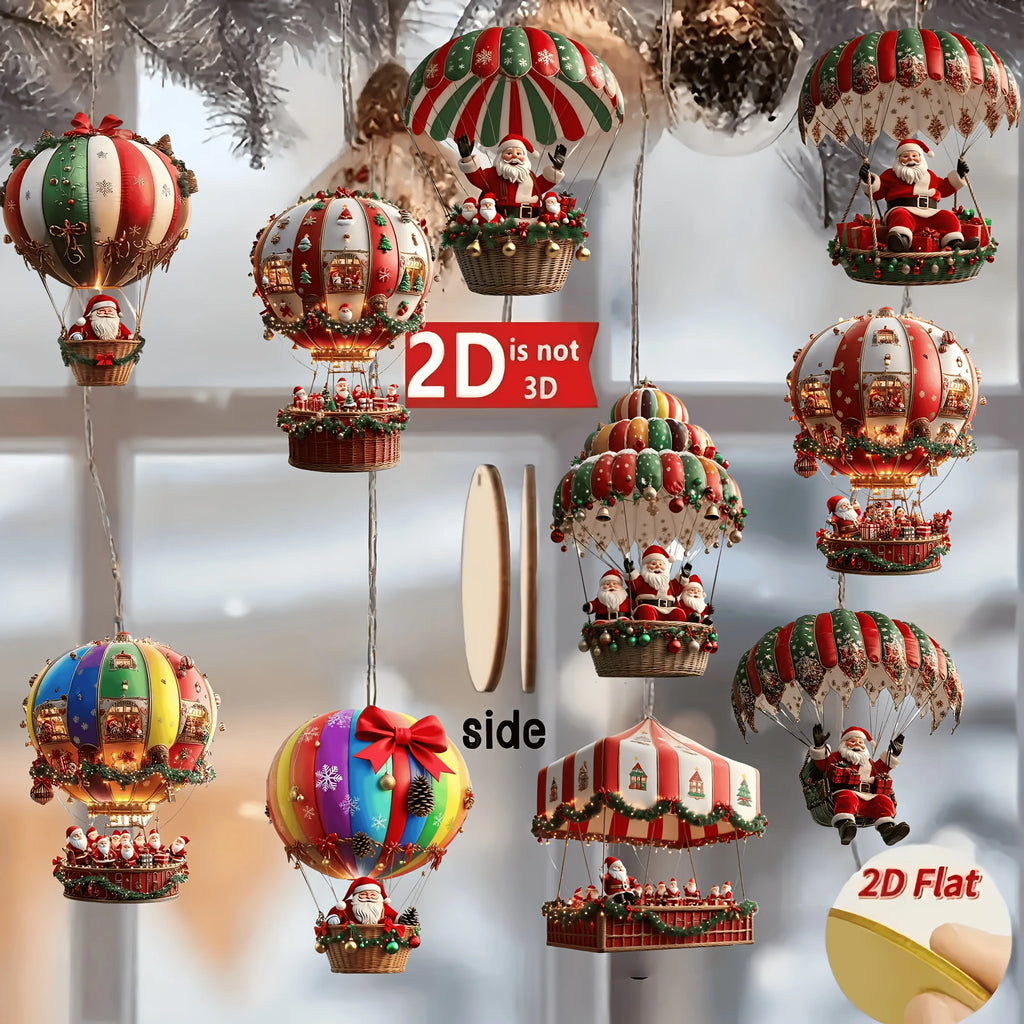 10Pcs 2D Wooden Hot Air Balloon Santa Claus  Pendant Christmas Tree Decoration