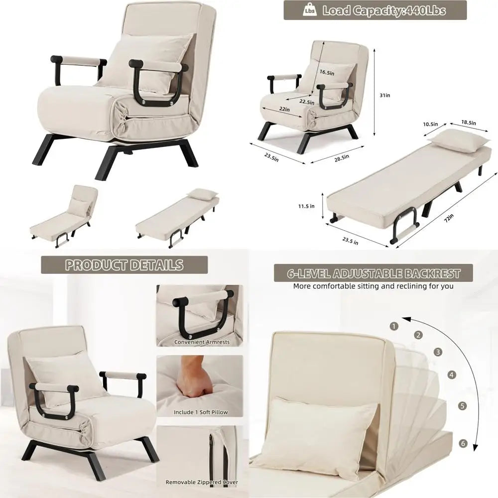 Convertible Single Person  Armchair/Chaise Lounge  featuring Pillow and 5 Settings