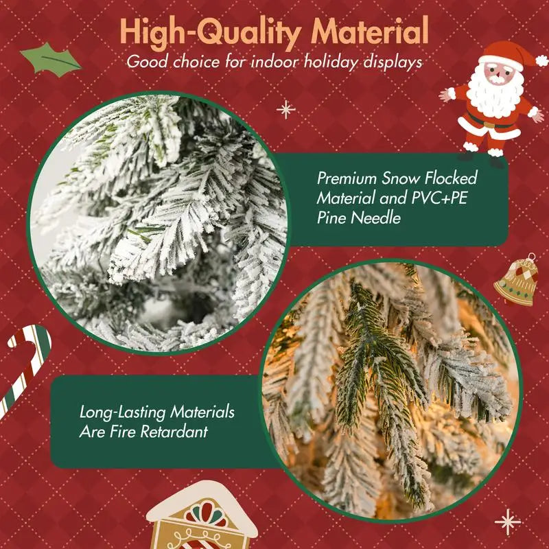 Snow Flocked Christmas Wreath, Garland, and Tree Set with Warm LED Lights