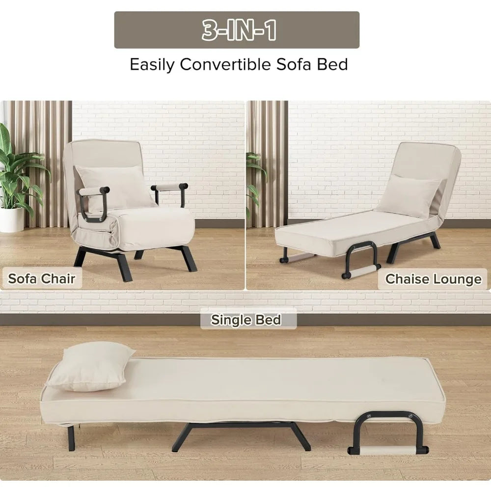 Convertible Single Person  Armchair/Chaise Lounge  featuring Pillow and 5 Settings