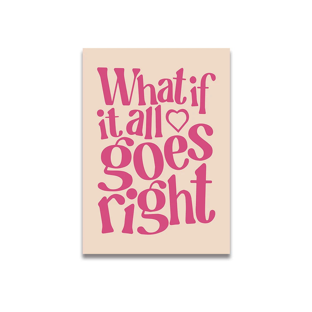 Simplicity Vintage Pink Cartoon Print Canvas Wall Art