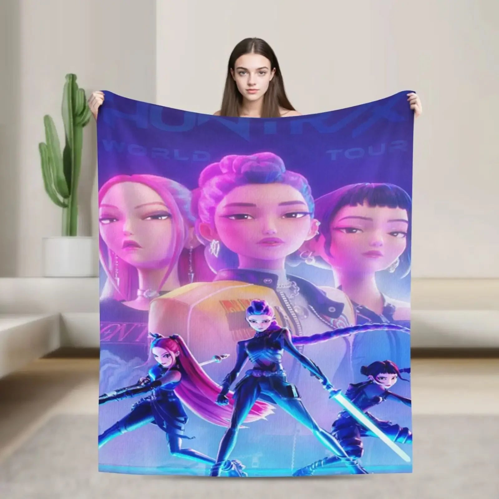 Cool K-Pop Demon Anime Hunter Super Soft Flannel Blanket For Sofa Couch Bedspread,Lightweight Throw Blanket For Living Room