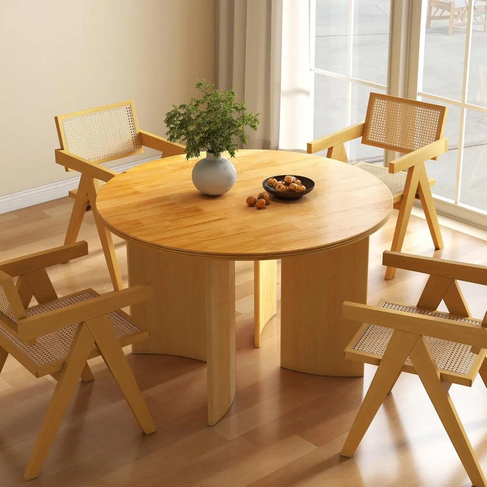 Modern Round Solid Wood Dining Table for 4-6 People