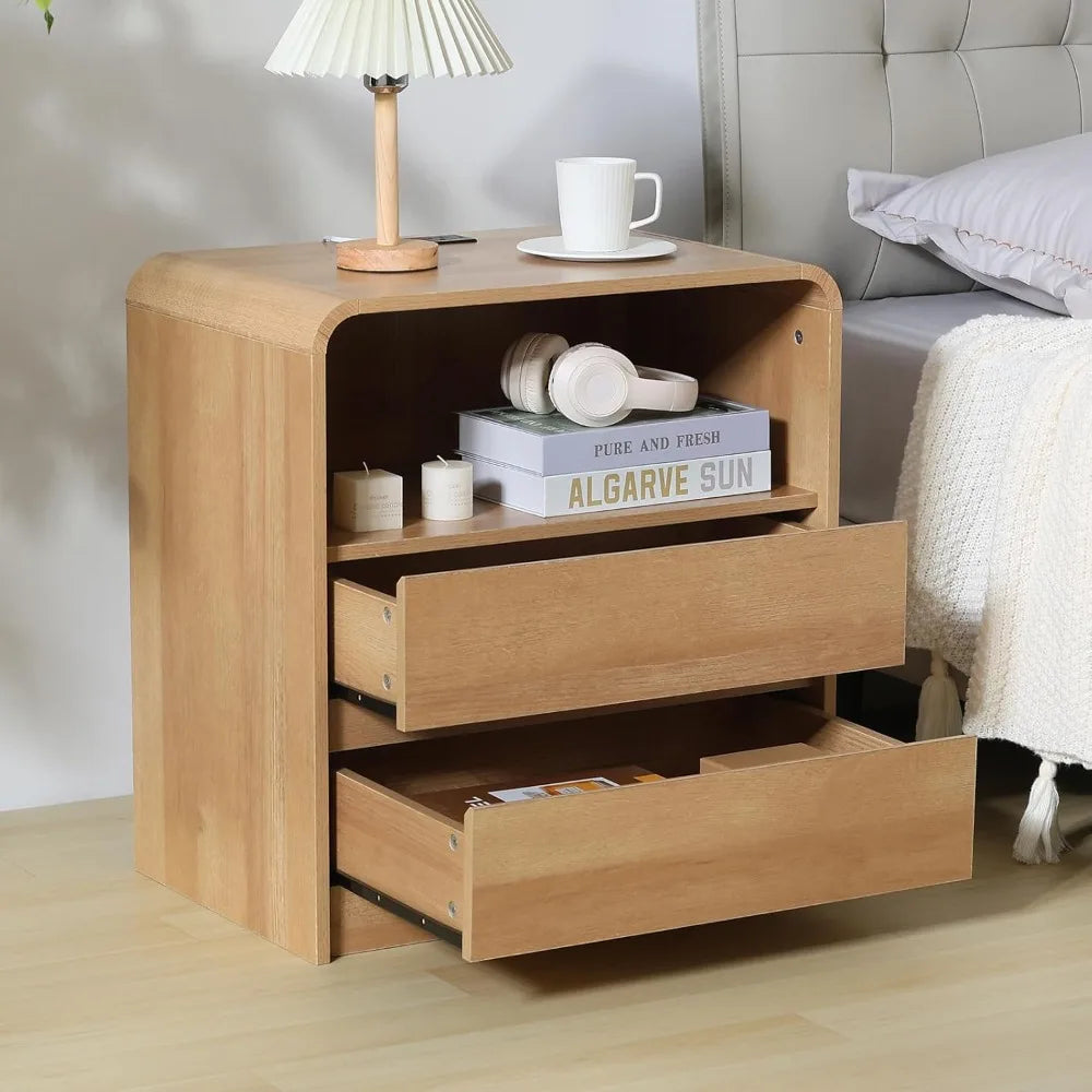 Modern Oak Night Stands with Charging Station