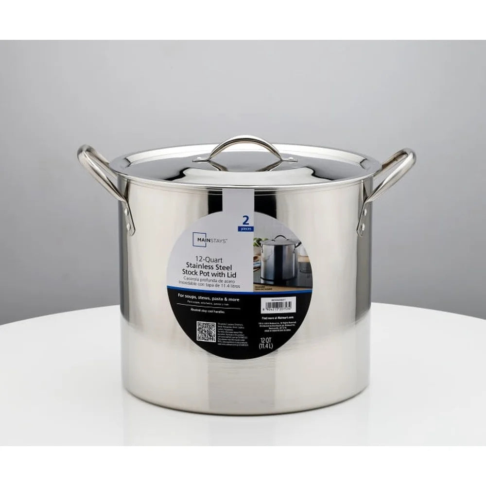 12 Quart Stainless Steel, Heavy Duty Stock Pot with Lid and Stay Cool Handles