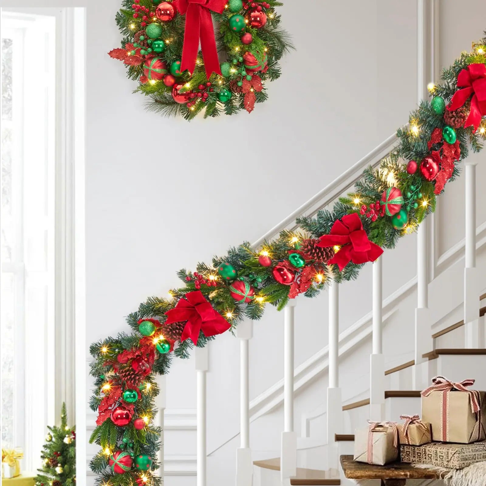 6 Feet Battery Operated Christmas Garland with Lights for Mantle