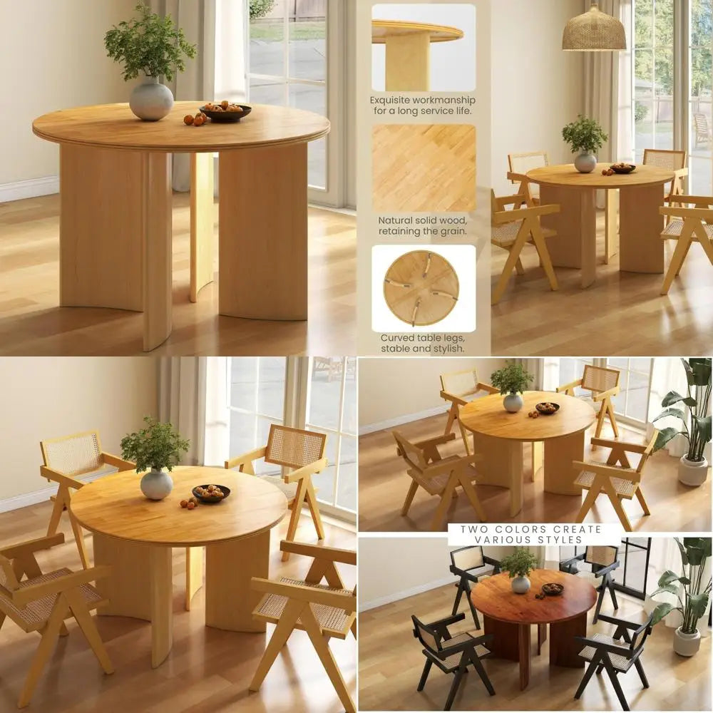 Modern Round Solid Wood Dining Table for 4-6 People