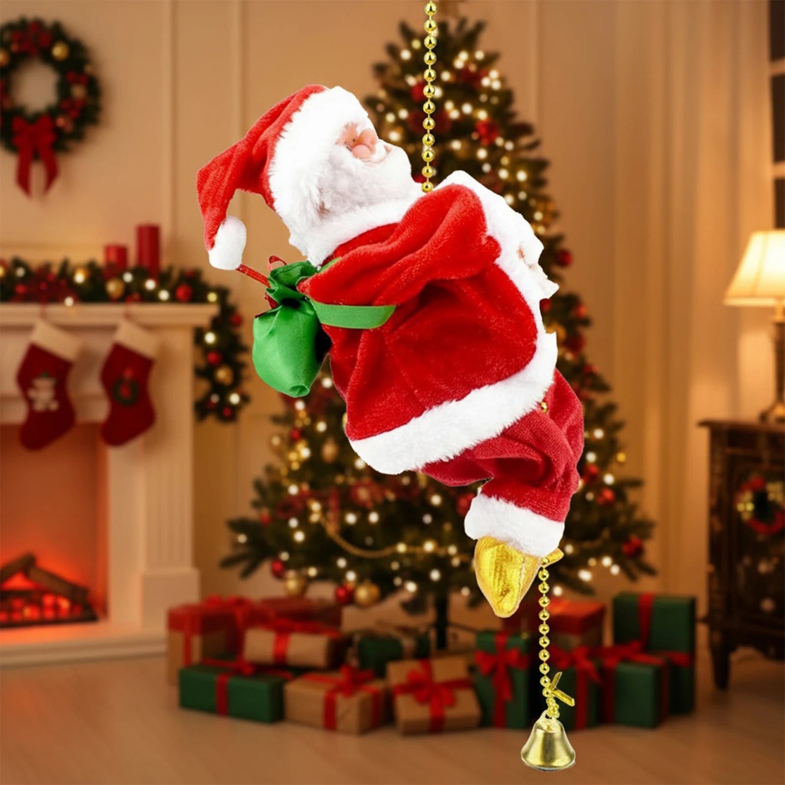 Animated Climbing Santa Claus on Rope with Music Christmas Ornament