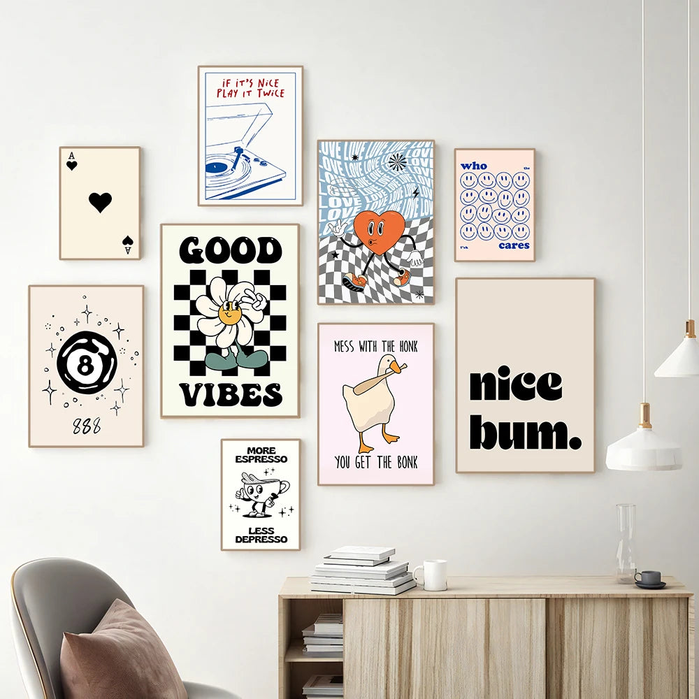 Simplicity Vintage Pink Cartoon Print Canvas Wall Art