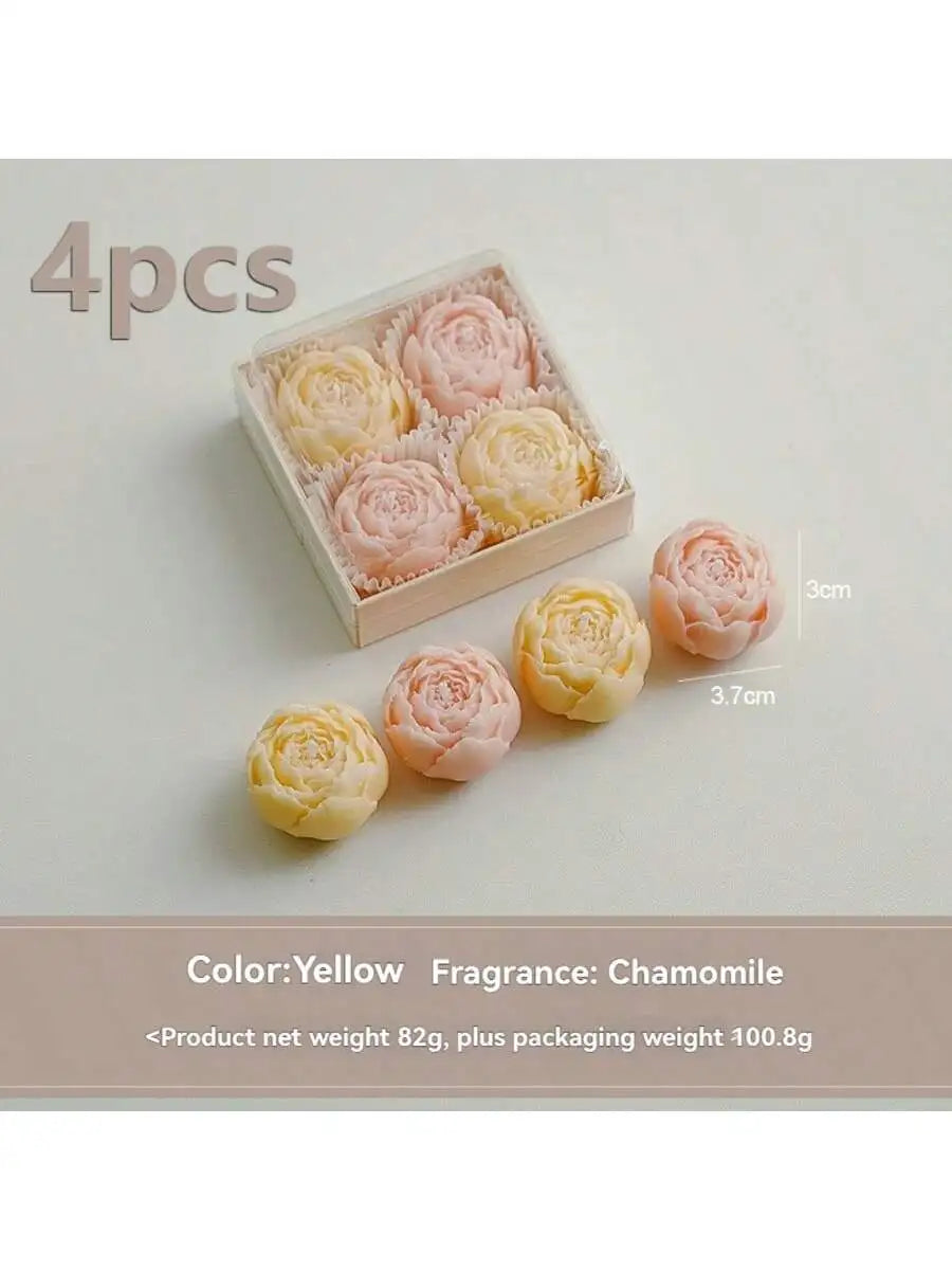 Rose Flower Shaped  Smokeless Soy Wax Candle Set of 4 Gift Box,